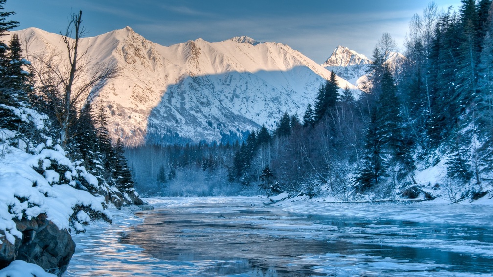 gorgeous frozen alaskan river in winter