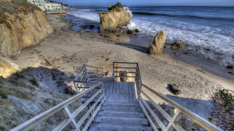 stairway to a secluded beach hdr