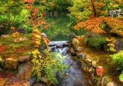 pond in a lovely oriental garden hdr