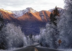 highway to the mountains on a frosty morning