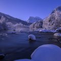 magnificent river in winter at twilight