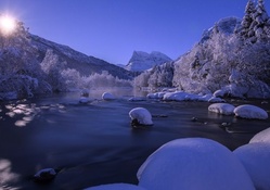 magnificent river in winter at twilight