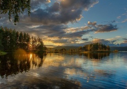 wonderful lake landscape at sunset