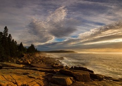 wonderful rocky seacoast at sunset