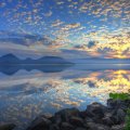 sunrise on beautiful lake toya in hokkaido japan