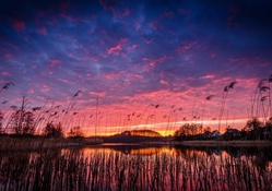 fantastic sunset over a lake hdr