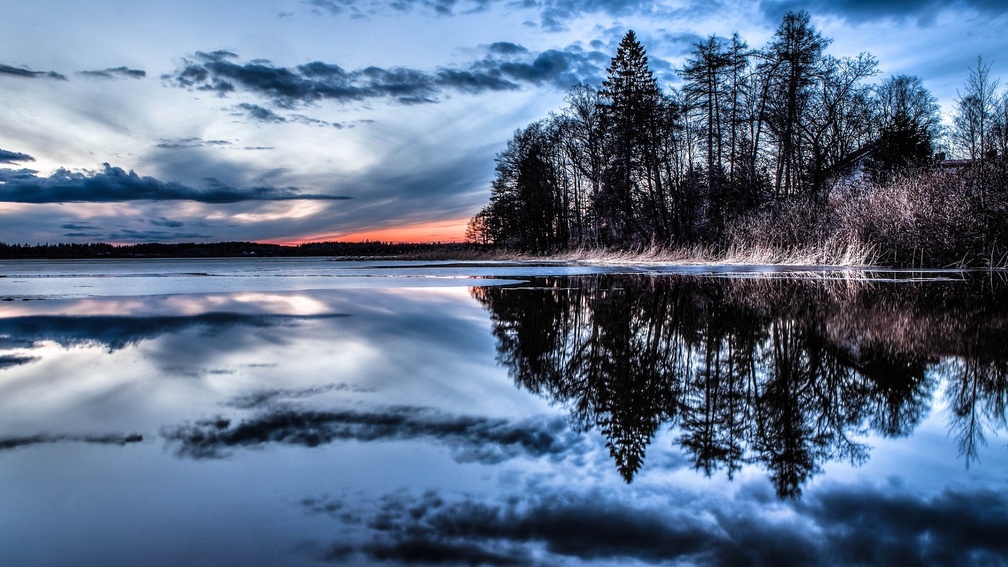 gorgeous lake reflection in winter hdr
