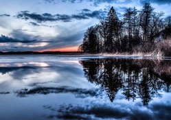 gorgeous lake reflection in winter hdr