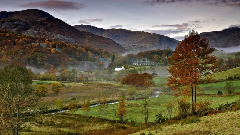 houses in a beautiful valley in autumn