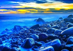 spectacular blue rocky seashore hdr
