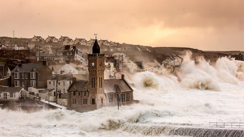 massive sea storm surge in porthleven england