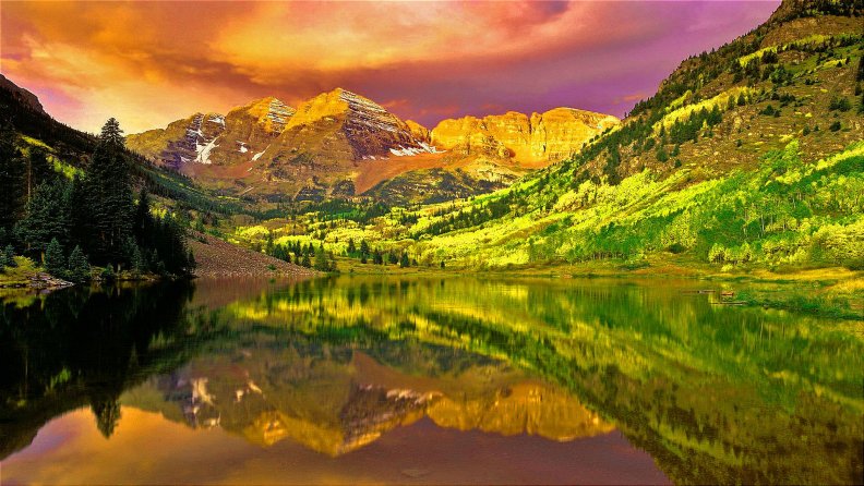 spectacular colorful spring lake reflections hdr