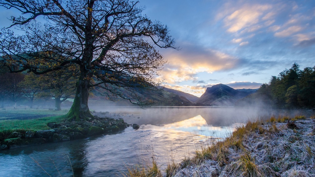 fog lifting from a river on a frosty morning