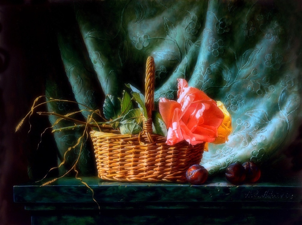 'Bouquet of Roses in Basket'