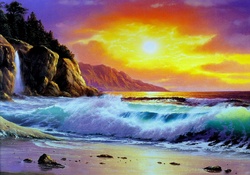 'Coastal Wave at Sunset'