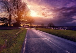 village road at a beautiful sunset hdr