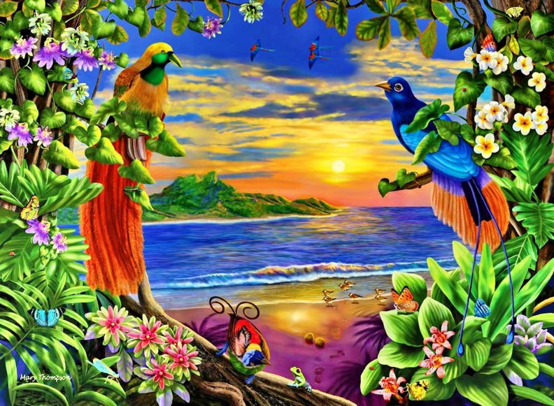 Birds of paradise in a Paradise Beach Download HD Wallpapers and Free ...