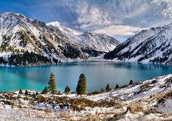 winter on an azure mountain lake