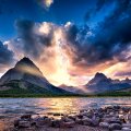 Swiftcurrent Lake At Sunset