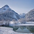 frozen lake in a fabulous winter scene