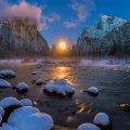gorgeous evening in yosemite park in winter