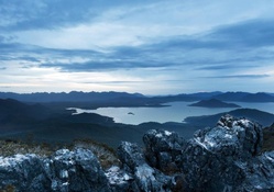 panoramic view of lake pedder in tasmania