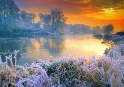 Sunset Over Avon River In Winter