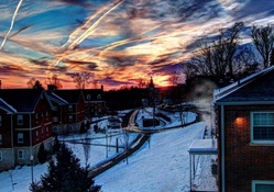 gorgeous sunset over urban scene in winter hdr