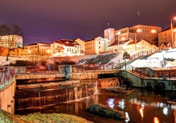 river walk in a town in winter