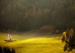 Sublime Light On The Chapel Of Dolomite Mountains