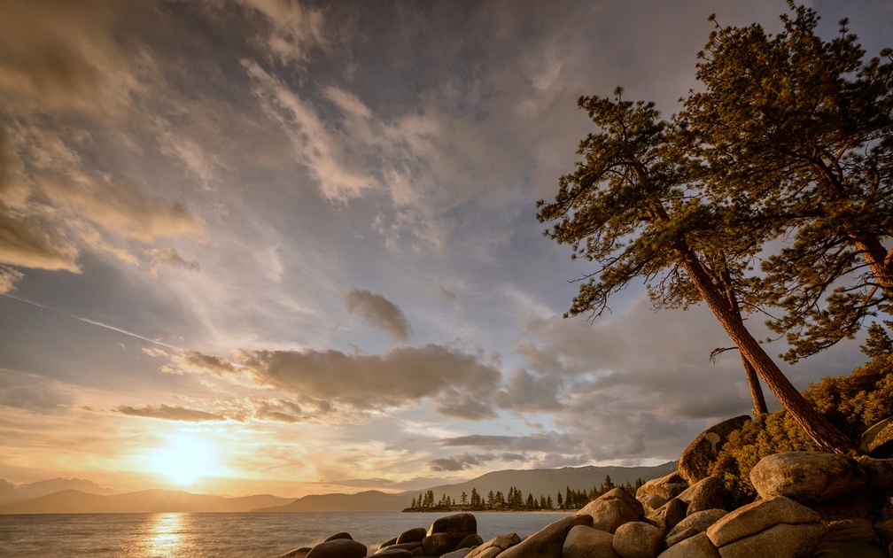 Sunset on Sandy Beach, Lake Tahoe, California