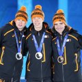 Jorrit Bergsma Gold, Sven Kramer Silver, Bob de Jong Bronze 10.000 meter men