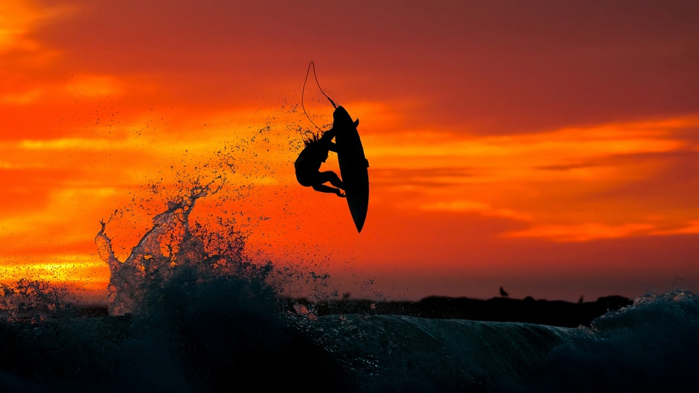fantastic surfing at sunset