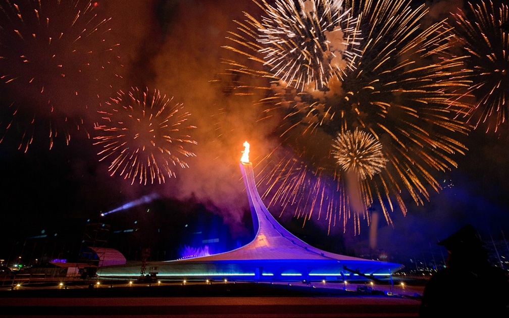 Lighting the Olympic Caldron at Sochi, Russia