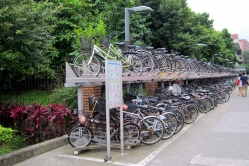 Two_tier bike shed on the sidewalk