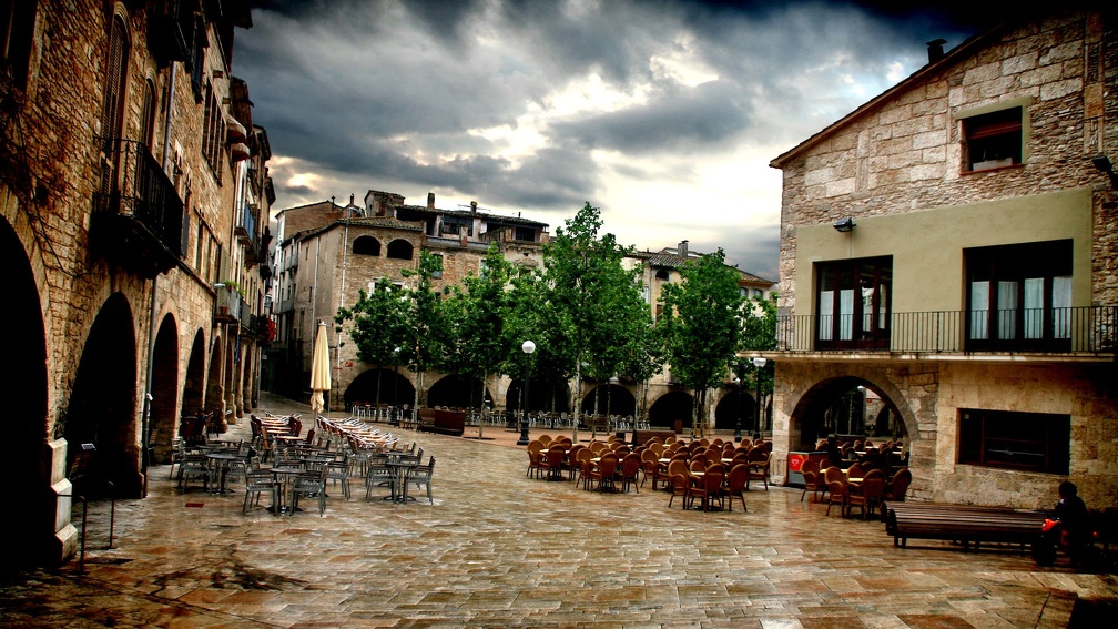 restaurants in a spanish town square