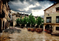 restaurants in a spanish town square