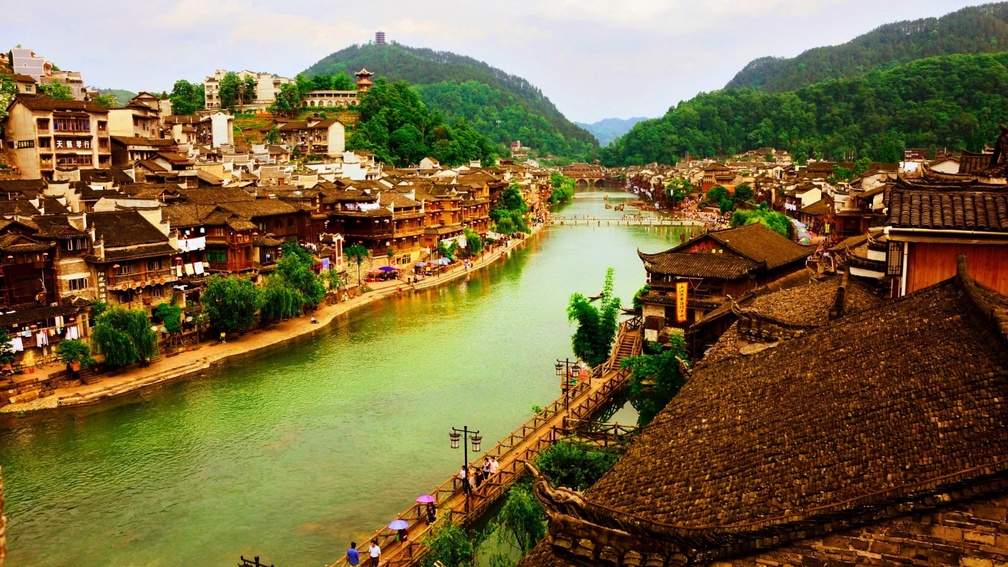 river in the ancient town of fenghuang china