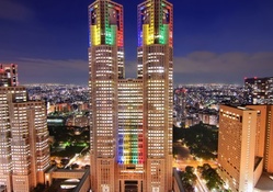 colorful lights in a tokyo skyscraper
