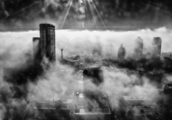 spectacular b&amp;w city in fog