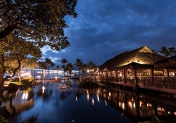 beautiful seaside restaurant in hawaii at dusk