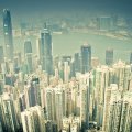 hong kong skyscrapers in haze