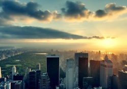 sunset over magical new york city hdr