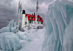 marvelous lighthouse on a frozen hill