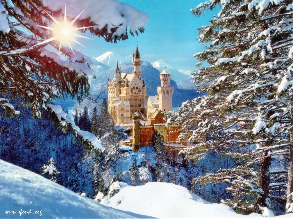 German Castle in Winter, as Seen Between the Trees