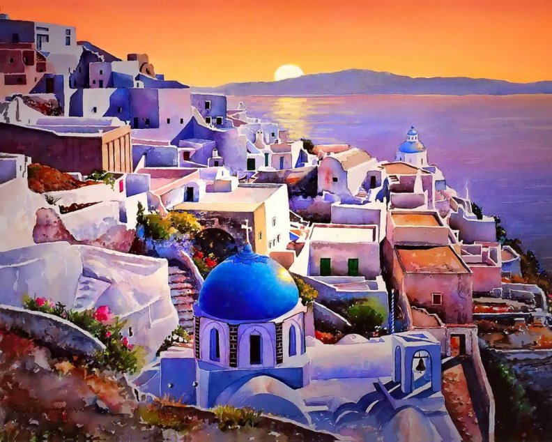 Lovely painting of Santorini in Greece