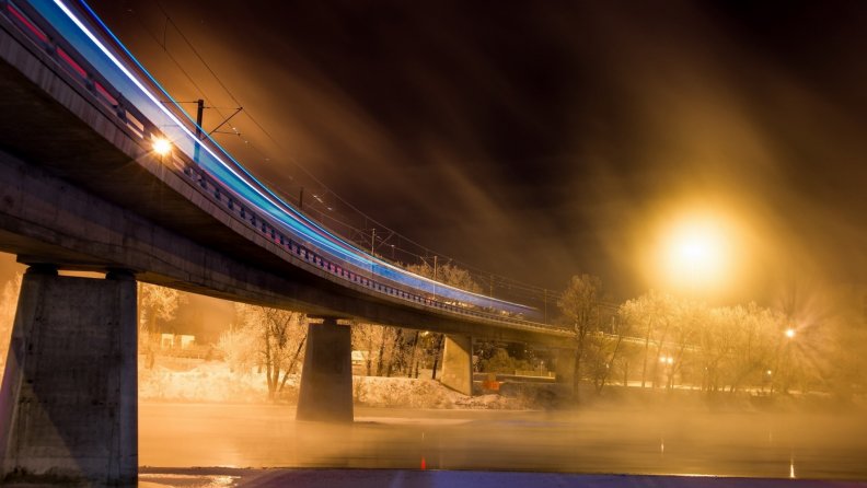 bridge on a foggy night in long exposure