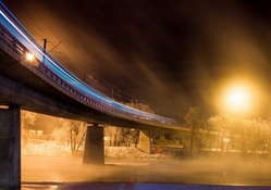 bridge on a foggy night in long exposure