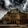 dark stormy clouds over barcelona spain hdr