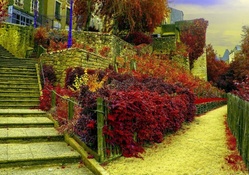 steps in a hillside town in autumn